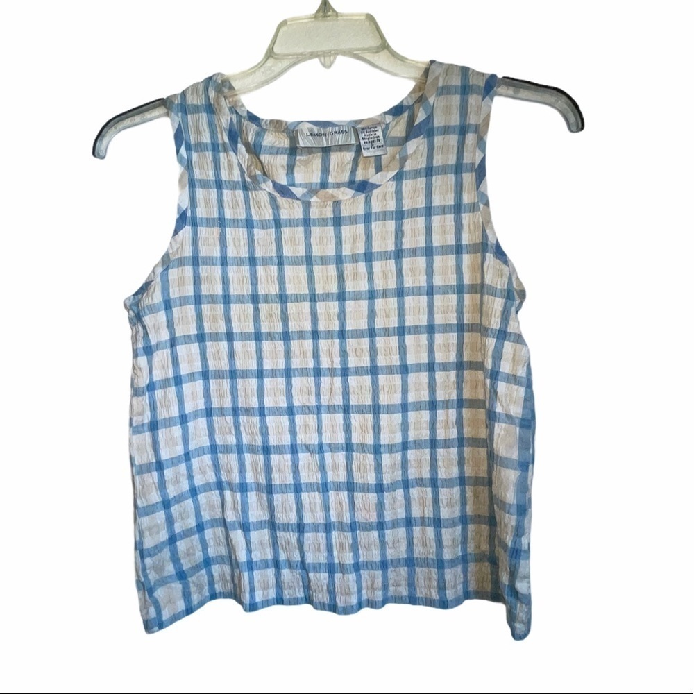 🌻 Lemon Grass Blue Gingham pattern tank top
